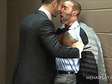 Hairy gay muscle bears fucking on the office table